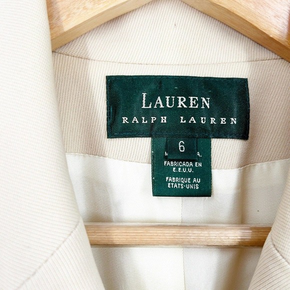 Ralph Lauren Vintage Ivory Double Breasted Blazer Wool Notch Collar Size 6 Cream - Picture 4 of 8